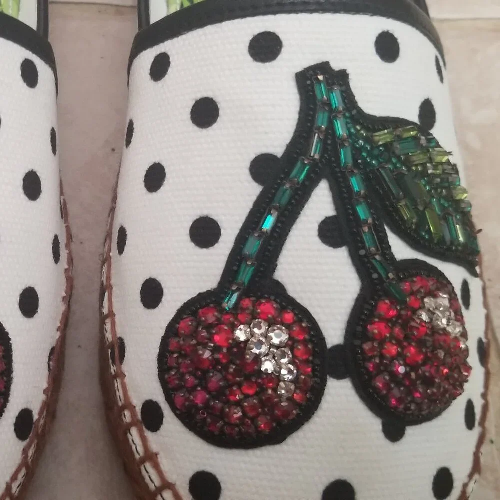 RARE EXCLUSIVE DOLCE & GABBANA CHERRY POLKA DOT EMBELLISHED ESPADRILLES FLATS